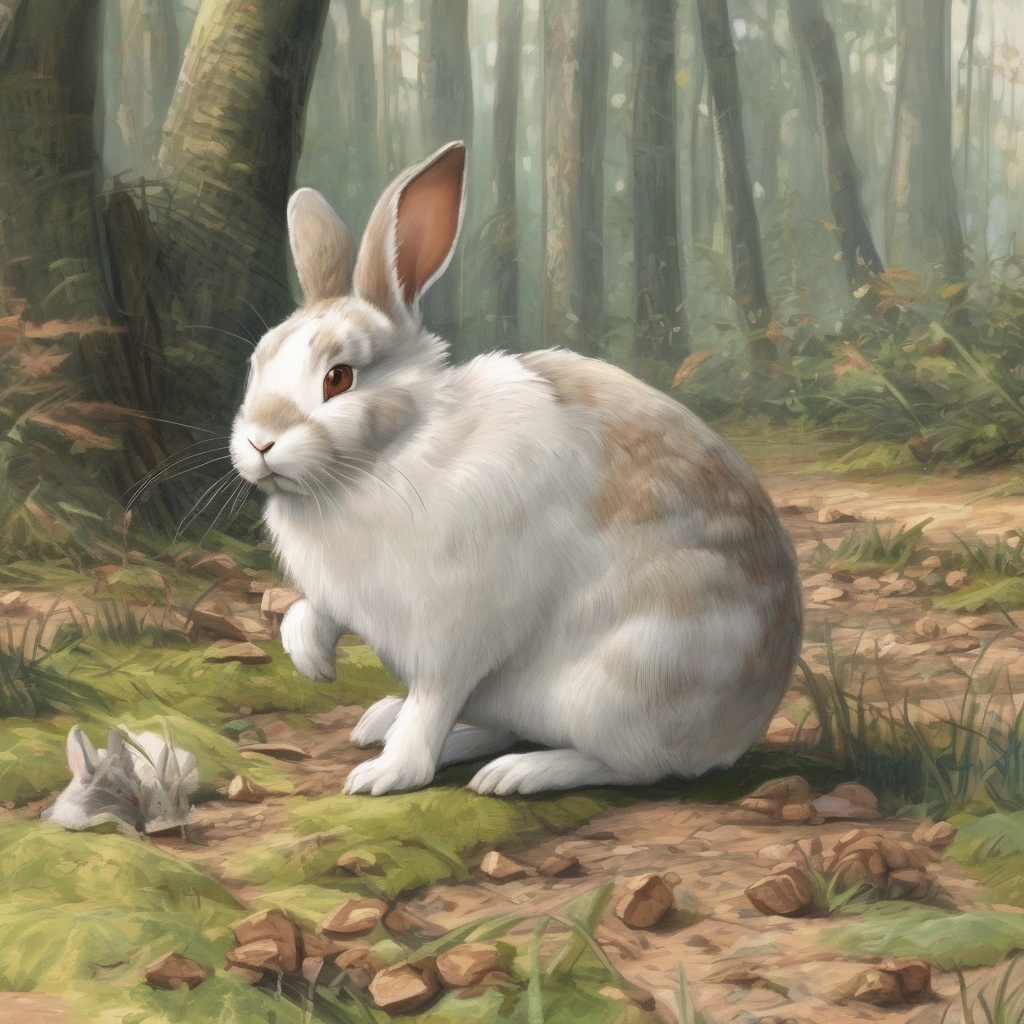with a tiny hat, nose twitching, on a forest floor