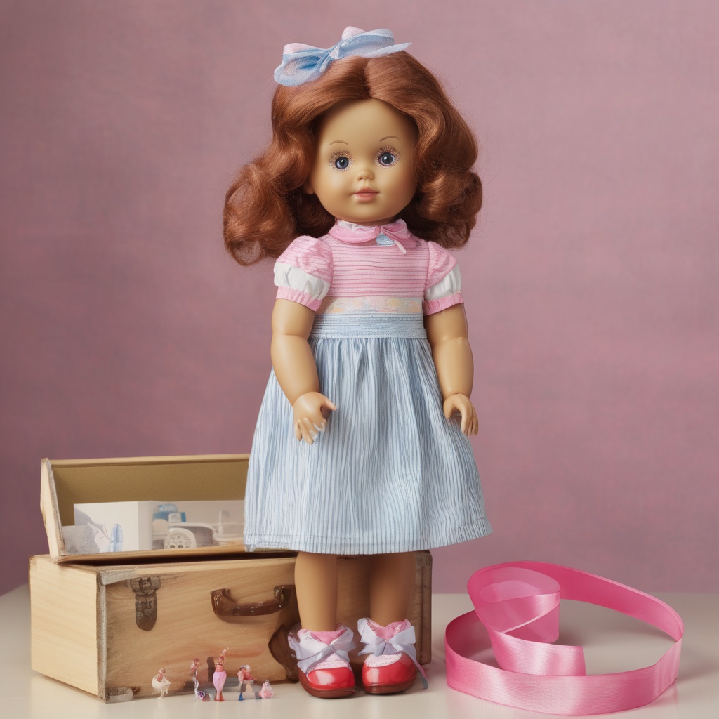 with a ribbon, facing camera, against a plain backdrop