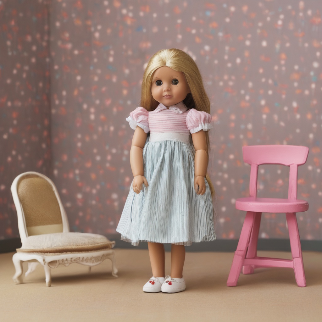with a small prop nearby, head tilted, on a chair