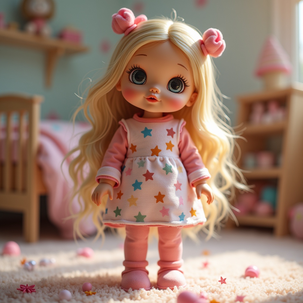 with sticker stars, standing upright, in a child's room