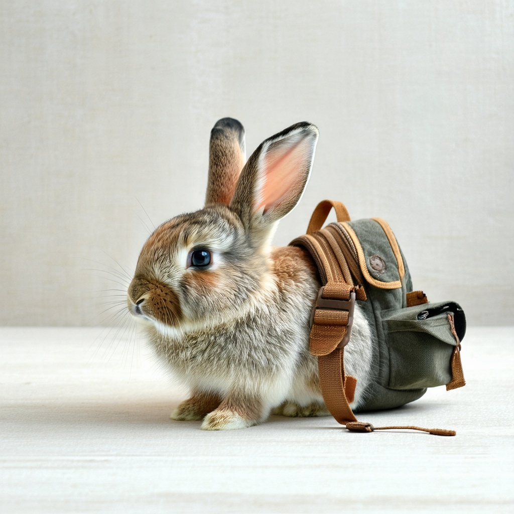 with a small backpack, lying flat, in a small pen