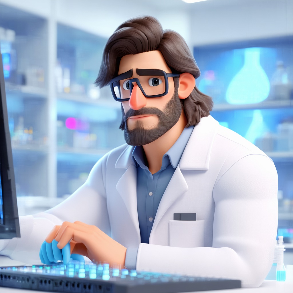 with long hair, with a screen, in an office lab