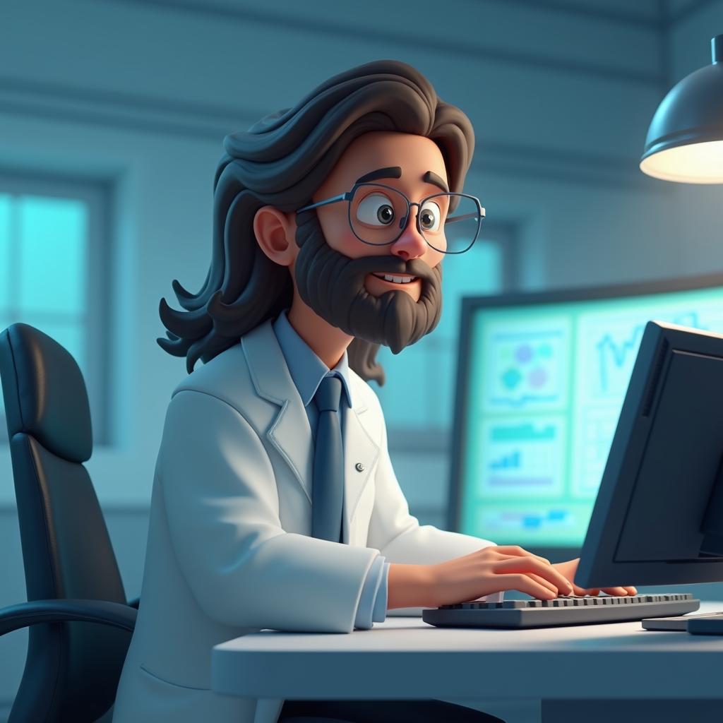 with long hair, with a screen, in an office lab