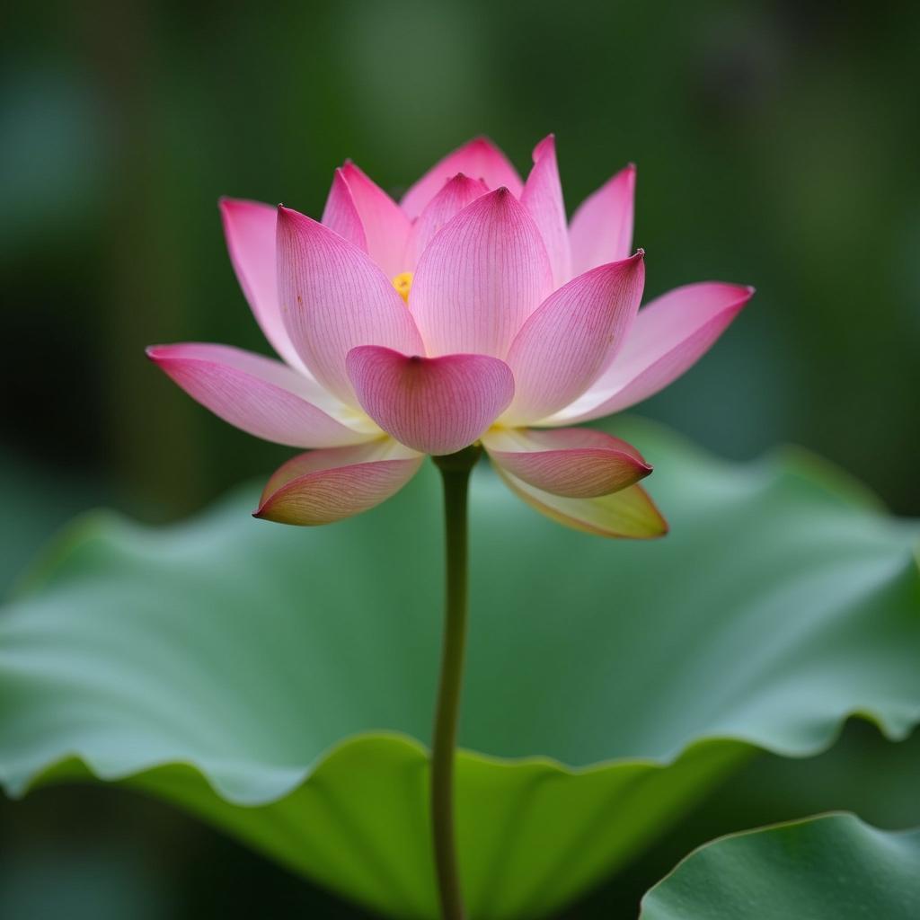 with a small tag, upright stem, in a lotus pond