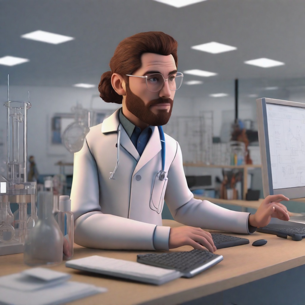 with long hair, with a screen, in an office lab