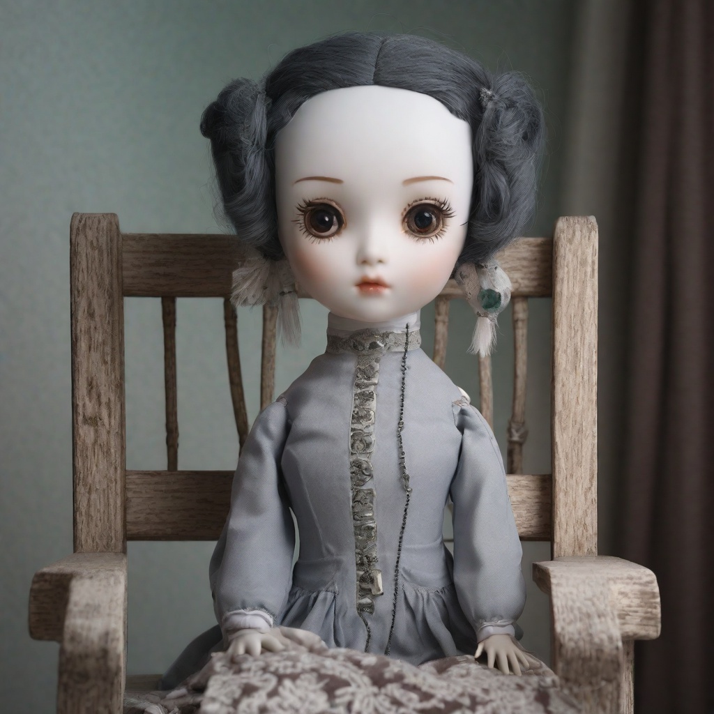 with a small prop nearby, head tilted, on a chair