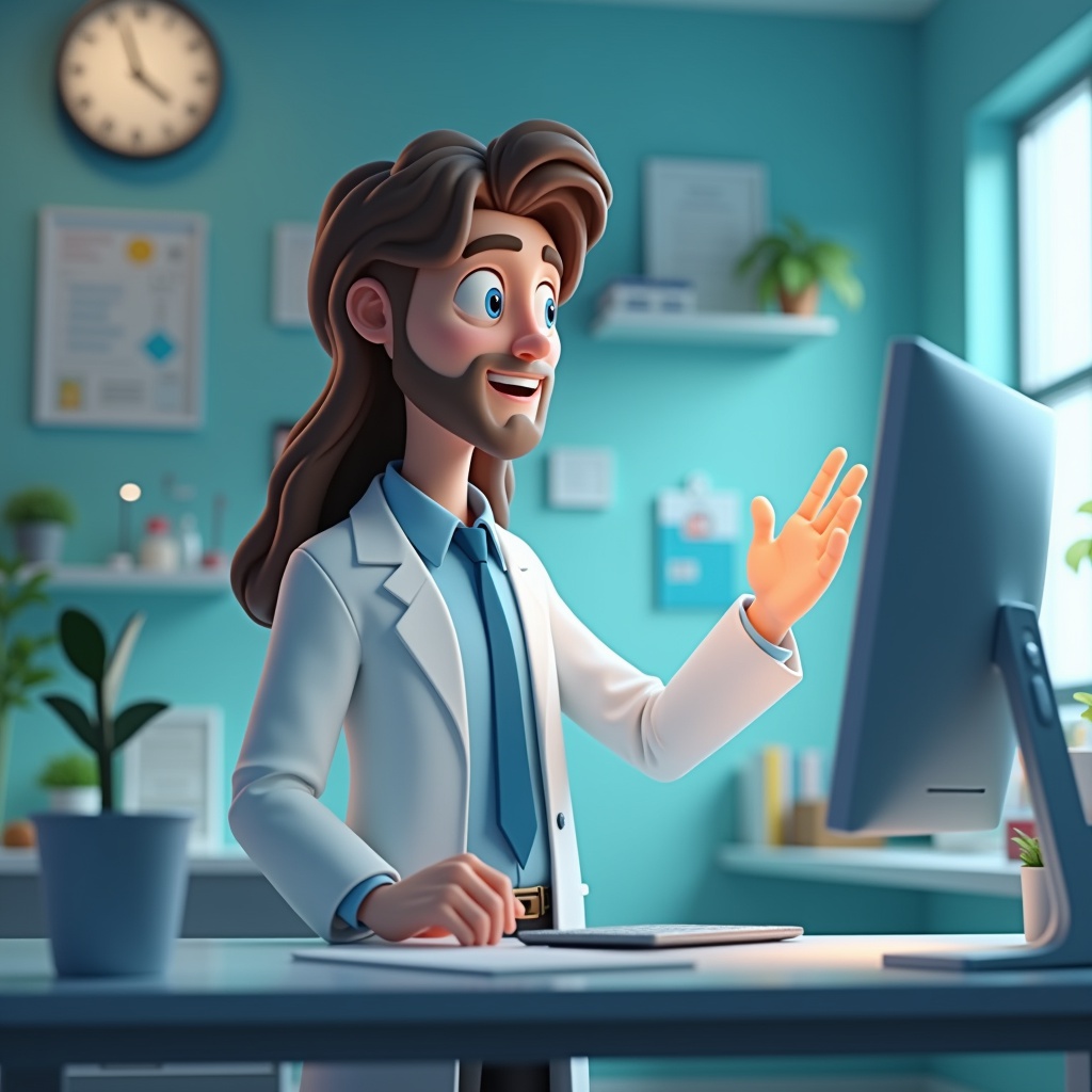 with long hair, with a screen, in an office lab