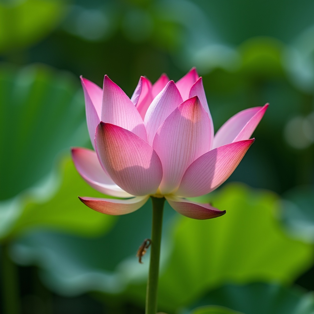 with a small tag, upright stem, in a lotus pond