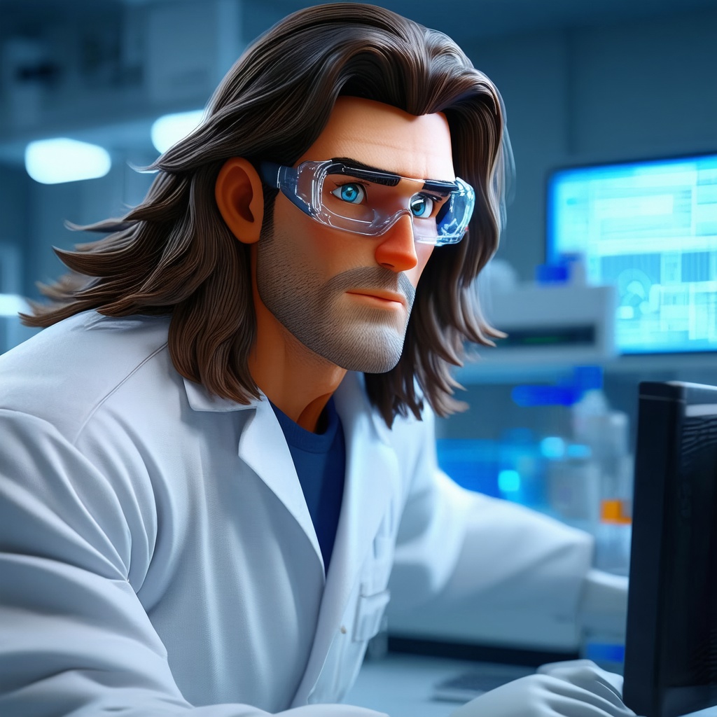 with long hair, with a screen, in an office lab