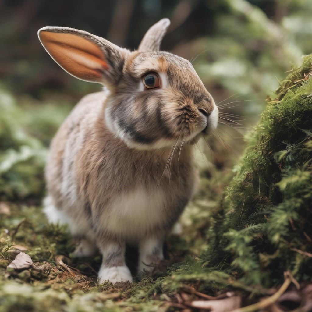 with a tiny hat, nose twitching, on a forest floor