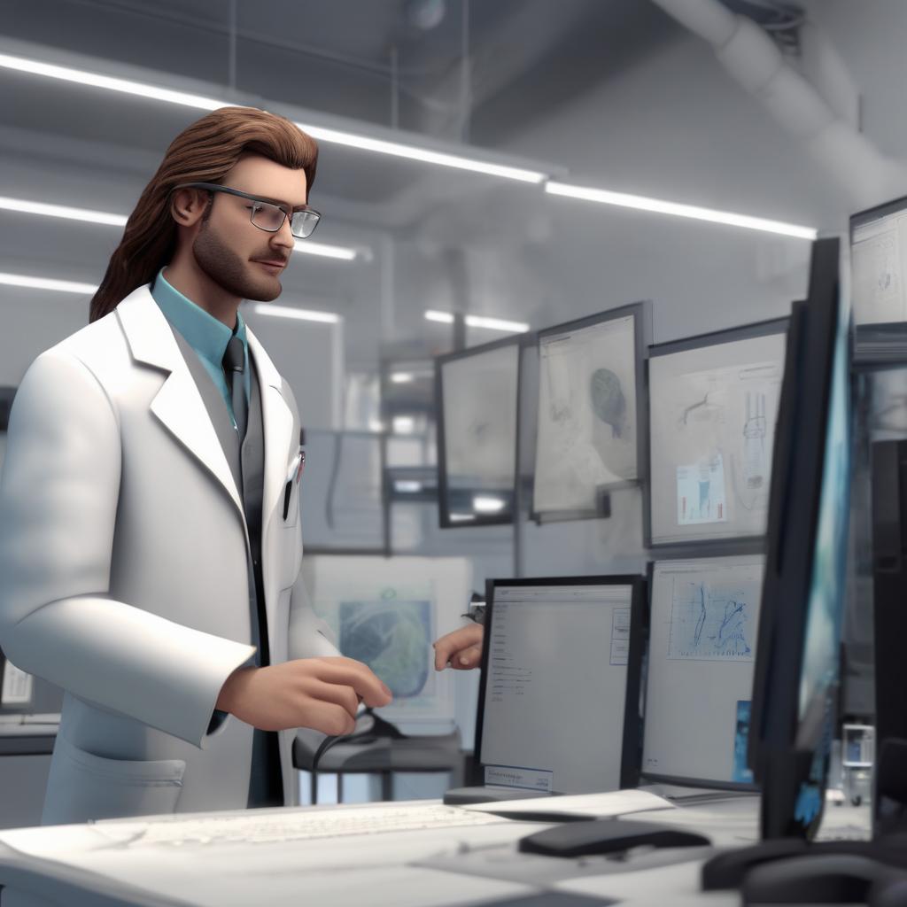 with long hair, with a screen, in an office lab