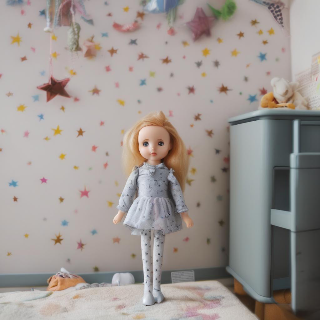with sticker stars, standing upright, in a child's room