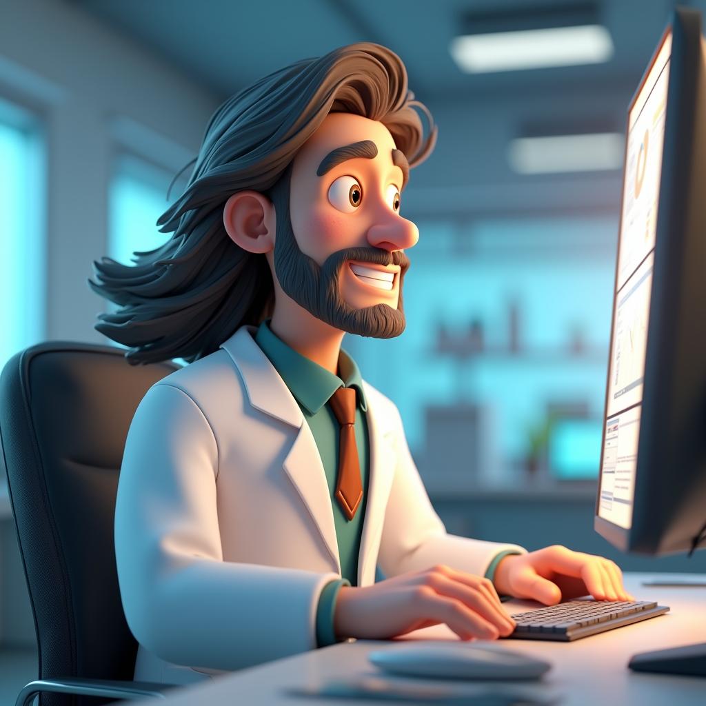 with long hair, with a screen, in an office lab