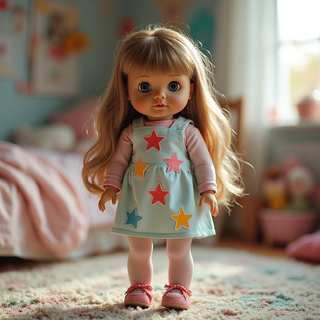 with sticker stars, standing upright, in a child's room